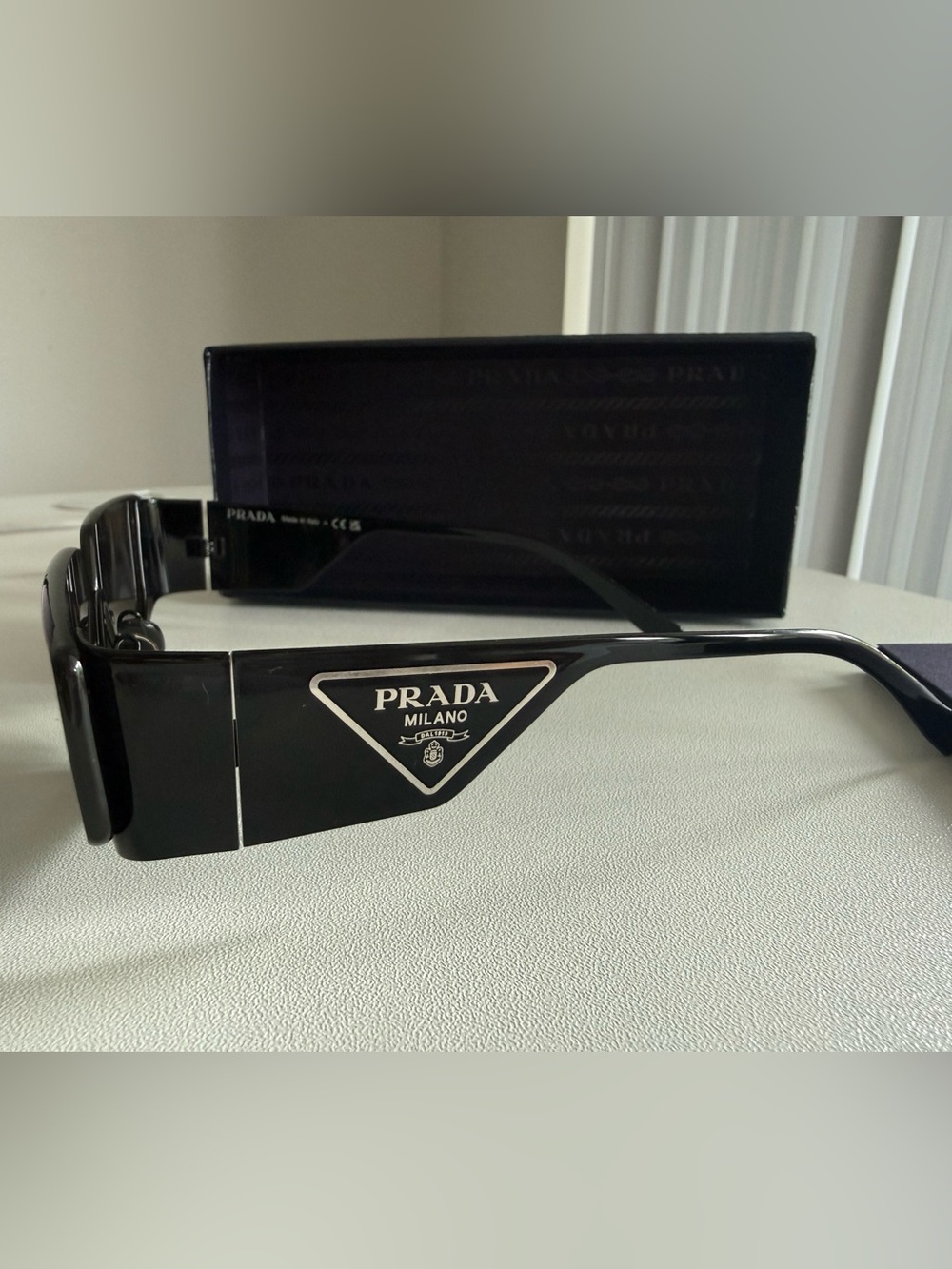 black Prada PR 09ZS rectangular acetate sunglasses
